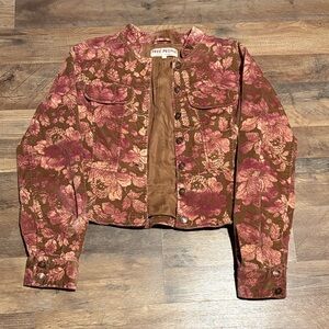 Free People Pink and Brown Floral Jacket